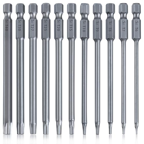 トルクスドライバービットセット 11本セット 中空トルクス頭 T6-T40 セキュリティトルクスビット トルクスドライバーセット 6.35mm六角軸 長さ100mm S2鋼 磁気ドライバービット ロング トルクス星ネジ用ビットセット 星形ビット ねじ回し 特殊ネジ締めビット ...
