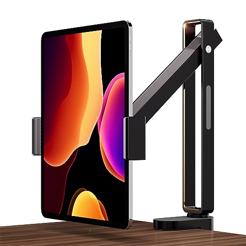 タブレットスタンド アーム 卓上 横 / 縱向き 360&deg;回転式 安定 クランプ式 スマホスタンド タッチペン収納 5.5～13インチのタブレットに対応 (ブラック)｜LAVETT
