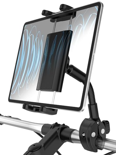 自転車 タブレット ホルダー バイク アーム ipad スタンド ロードバイク スマホ & アイパッドホルダー 360度回転 落下防止 耐久性 脱着簡単 4-13インチ多機種対応：iPad Pro 12.9 11 9.7 Air mini / iPhoneなど