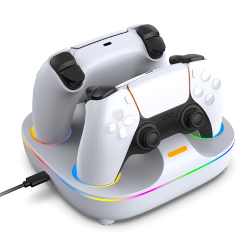 PS5 コントローラー 充電スタンド プレステ5 コントローラー用 ps5 スタンド ps5 周辺機器 2台同時 急速充電 RGBカラーライト edge兼用 取付簡単 ホワイト
