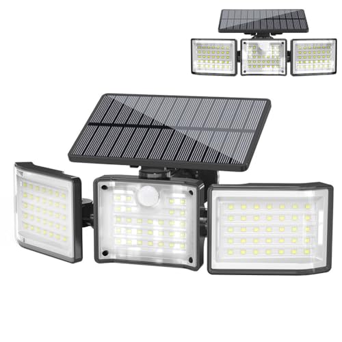 LEDソーラーライト 屋外 防水 3面発光 人感センサー 99LED センサーライト LED ソーラーライト IP65 壁掛け灯 外灯 自動点灯 太陽光充電 省エネ 防犯 玄関 照明 カーポート 倉庫 ガレージ (ブラック)