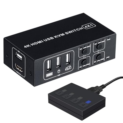 HDMI KVM取り替えっこ 4界面 USB鍵盤 二十日鼠 管するを分かち合う マイコンうつり変わり器(パソコン４台用) 4K60サイクル HDMI2.0 HDCP2.2相応う 熱っぽい手当たりうつり変わり 二階建てバス力強さ ワット数不必要 USB有線テレビ嘱する