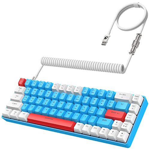 有線 メカニカルゲーミングキーボード RGB LED バックライト付き 防衝突 TKL 低ノイズ コイルケーブル type-c ケーブル 青軸(blue)