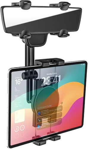 バックミラー タブレットホルダー クリップ式 車載 タブレットホルダー ルームミラー取り付け型 スタンド [3つ方向伸縮調整可能&4本爪でロック] リアビューミラー アイパッドホルダー 360度回転 伸縮アーム 注意散漫を防ぐ 対応機種4 11インチデバイス iPad P...