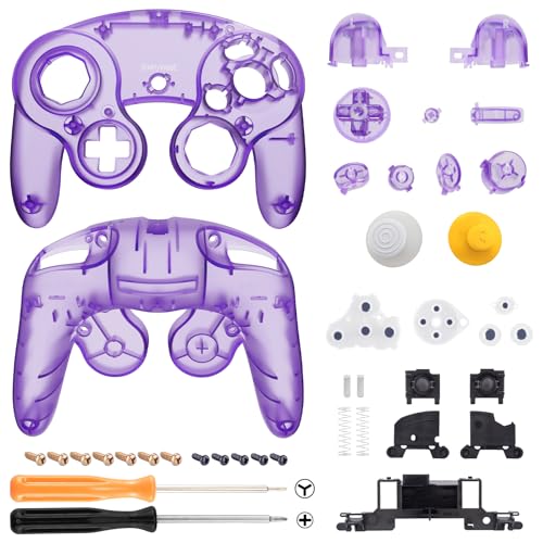 ゲームキューブコントローラー 対応 カスタム 交換 シェルクリア GameCubeコントローラー 対応 ソフトタッチグリップ 交換 ハウジングシェルボタン付属しています (コントローラー本体は付属していません) 「クリアパープル」