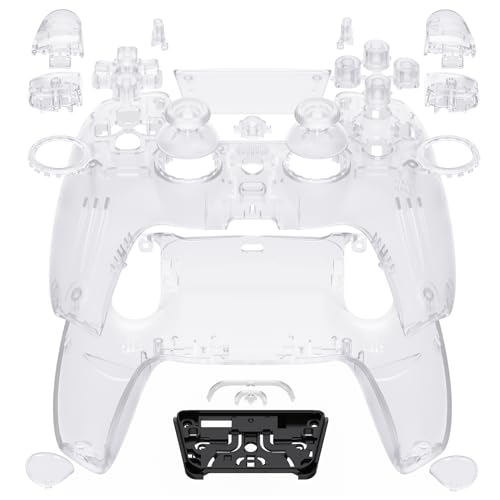 PS5 (BDM-030＆BDM-040＆BDM-050) コントローラー 対応 フルセット クリア ハウジングシェル ボタン タッチパッド カバー PS5 コントローラーに対応 カスタム 交換用トップボトムカバーケース クリア