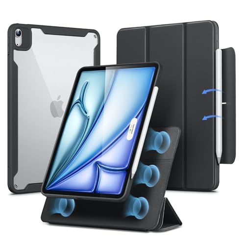 iPad Air 11インチ ケース (M3 / M2 2025 / 2024) iPad Air 第5 / 4世代 ケース(2022 / 2020)専用 Pencilホルダー付き 取り外し可能マグネットカバー 縦置き / 横置きスタンド Pencil Pro / USB C完全対応 ブラック｜LAVETT