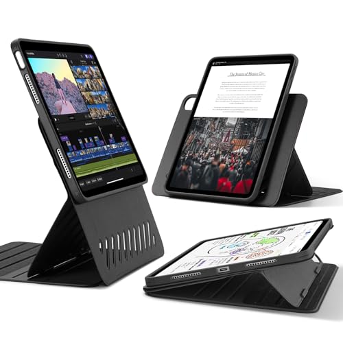 iPad Air 11インチ ケース (M3 / M2 2025 / 2024) iPad Air 第5 / 4世代 (2022 / 2020)専用カバー 取外し可能なマグネットカバー付き回転式ケース 縦 / 横向きスタンド 9段階の角度調節 Pencil Pro / USB C完全対応 ブラック 送料無料