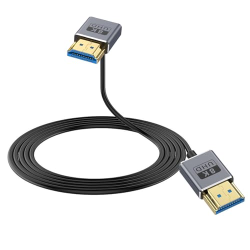 8K HDMI 2.1ケーブル1.2m L字HDMIオスからオスケーブル L字型HDMI変換ケーブル超高速度48Gbps帯域幅 超薄型HDMIコードOD2.5mm 8K@60Hz 4K@240Hz ダイナミックHDR eARCに対応 GH5S PS5 Xbox Oneモニター PCに対応。 (下向きオスオス) 送料無料