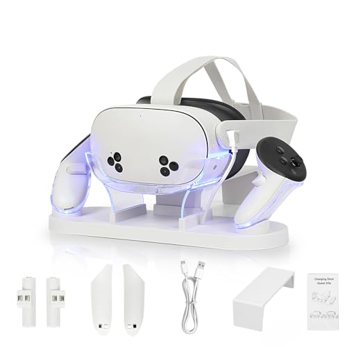Meta Quest 3S / 3 対応 充電ドック メタクエスト3S / 3 ヘッドセット とコントローラーを同時に充填できる オーバーチャージ保護 高耐久設計 Type C LEDライト付き充電スタンド コンパクト収納 (しろいろ) 8,186円