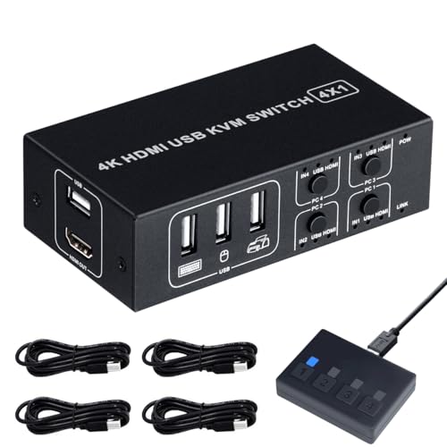 KVM取り替えっこ 4K HDMI USB うつり変わり器 4界面 (パソコン4台 ) 4K@60サイクル HDMI2.0 HDCP2.2 鍵盤 / 二十日鼠 / 管するを分かち合う 飾り気の無い繋ぎ合わせる １番ウッド不必要 手元取り替えっこ\u0026USB有線テレビ付き添い人