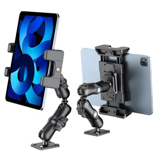 タブレットホルダー 穴あけ式 タブレットスタンド [ダブルアーム設計＆ビズ止め] 4.5-13インチのスマホやタブレットに対応 宅 / トラック / 車載 ipadスタンド