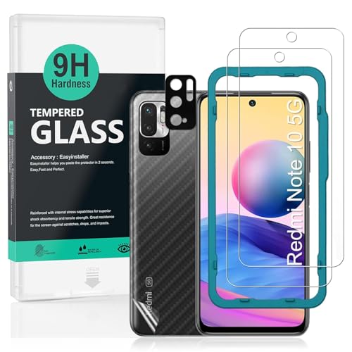 Redmi Note 10 5G / POCO M3 Pro 5G(6.5') 保護フィルム ガラスフィルム 強化ガラス 2枚セット カメラレンズプロテクター付き(金属材料) 背面保護フィルム付き 簡単装着キット付き 送料無料