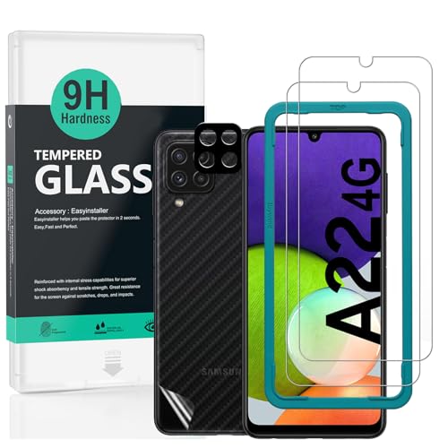 Galaxy A22 4G 6.4' 保護フィルム ガラスフィルム 強化ガラス 2枚セット カメラレンズプロテクター付き(金属材料) 背面保護フィルム付き 簡単装着キット付き 送料無料