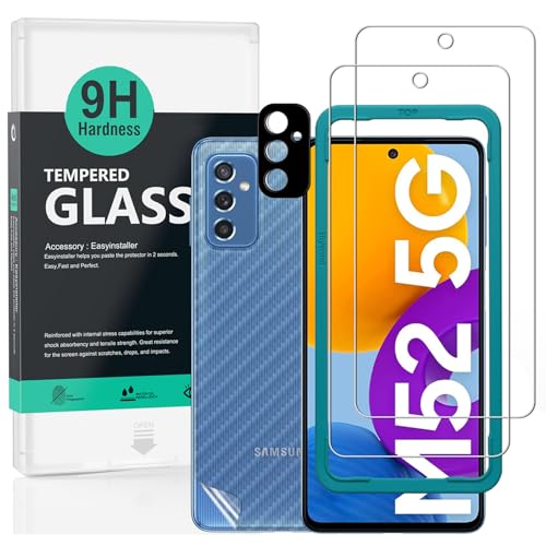 Galaxy M52 5G 6.7' 保護フィルム ガラスフィルム 強化ガラス 2枚セット カメラレンズプロテクター付き(金属材料) 背面保護フィルム付き 簡単装着キット付き 送料無料