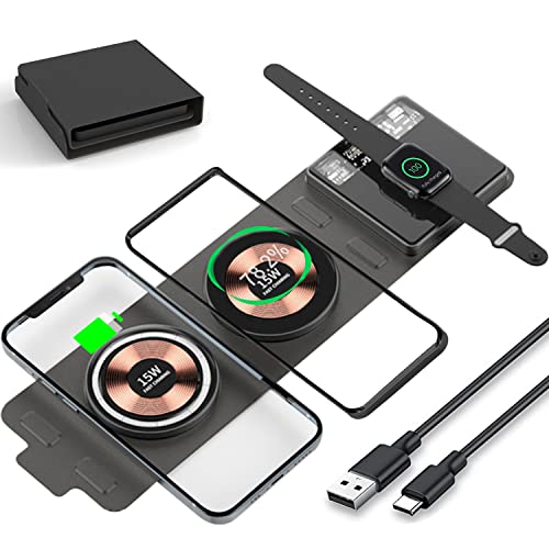 ワイヤレス充電器 magsafe 充電 折りたたみ式 iPhone / iWatch / Airpods同時充電 マグネット式 置くだけ充電 マグセーフ充電器 無線充電器 出張 旅行用 携帯充電器 TypeC端子 / 磁気 リング付 充電パッド