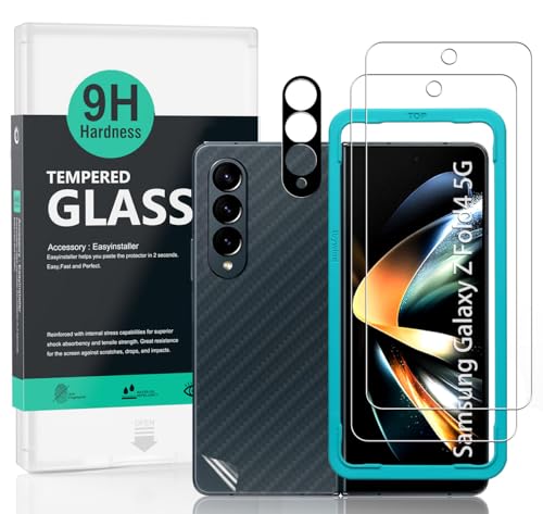 Galaxy Z Fold4 5G 保護フィルム スクリーンプロテクター 強化ガラス2枚 カメラレンズプロテクター1枚 裏当てカーボンファイバーフィルム1枚 指紋読み取り 取り付け簡単 (6.2インチ) 送料無料
