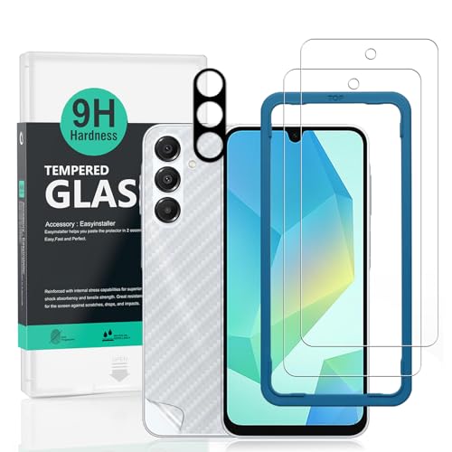 Galaxy A16 5G 6.7 インチ 保護フィルム ガラスフィルム 強化ガラス プロテクター 2枚 9H 強化ガラス カメラレンズプロテクター 1 枚付き 背面カーボンファイバーフィルム 1 枚 傷防止 送料無料