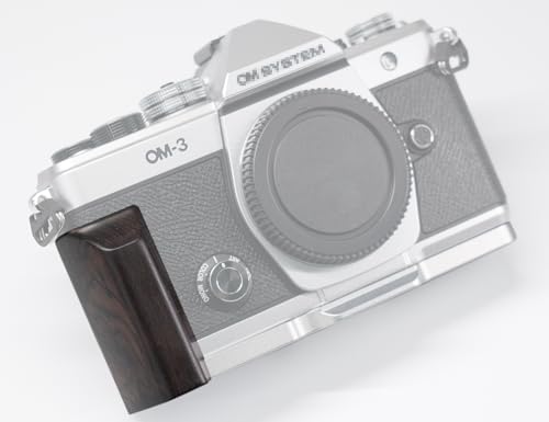 OM SYSTEM / オリンパス OM-3 カメラ L型 クイックリリース プレート レトロ実木ハンドル 高級木製グリップ Arca標準仕様 (紫光黒檀銀板)