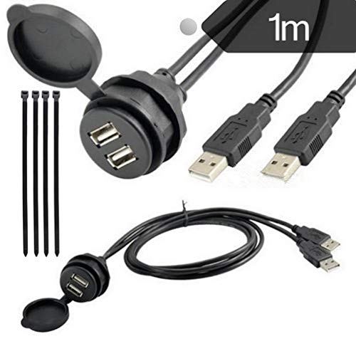 USB 2.0 AUX 車載延長ケーブル 2ポート デュアル フラッシュマウント 車載延長ケーブル 車 トラック ボート オートバイ ダッシュボードパネル用 1m