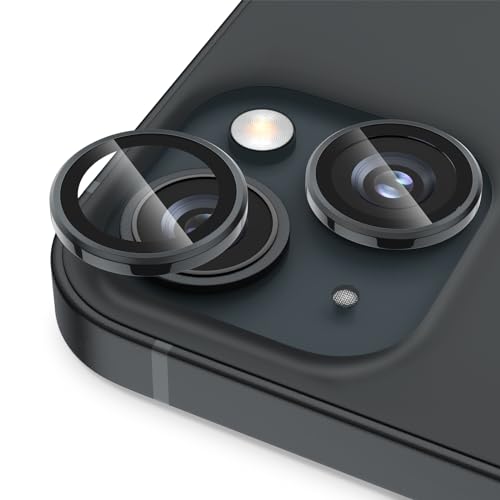 iPhone 15 / 15 Plus カメラカバー カメラフィルム 強化ガラス アルミ合金製 アイフォン15 / 15 プラス用 カメラ保護 キズ防止 耐衝撃 高透過率 黒縁取り 露出オーバー防止 極薄 カメラレンズカバー プロテクター ブラック 送料無料