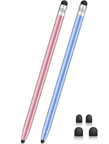 スタイラスペン タッチパネル用 高感度 iPad iPhone Androidスマートフォン タブレット その他 すべての汎用 タッチスクリーンデバイス用 細字付き (ピンク / ブルー 2パック) 送料無料