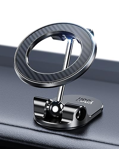 車載ホルダー 折りたたみ 360度調整 可動域拡大 両面テープ マグセーフ 磁力強化 アルミニウム合金製 キツさ調節 オール金属 緩まない N55磁石20個 iPhone 16 / 15 / 14 / 13 / 12シリーズ & Mag-safeケース対応 ブラック