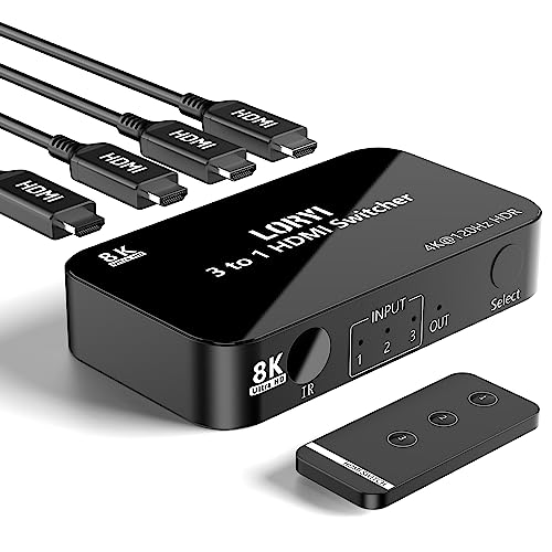 HDMI 切替器 3入力1出力 HDMI2.1 8K@60Hz / 4K@120Hz / 1080P@240Hz HDMIセレクター 48Gbps HDR 3D HDMI 切り替え モニター hdmi 分配器 HDMI スイッチャー PC DVD PS4 PS5 Fire Stick モニター UHD TV BOX Switch Xbox対応 IR リモコン