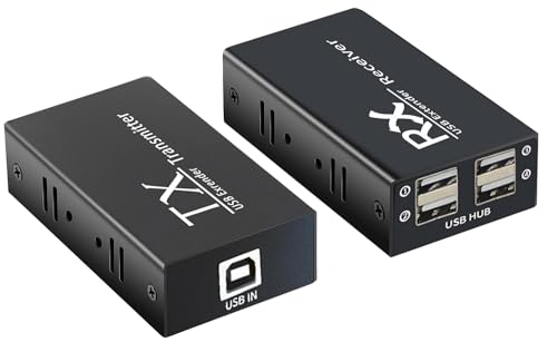 USB エクステンダー 120M 有線LAN 遠距離 延長器 USB ハブ 4出力 CAT5e CAT6 延長機 4口 USB2.0 Ethernet Extender 入力側 PC カメラ プリンタ 対応 出力側 キーボード マウス マイク 対応｜LAVETT