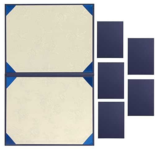 賞状ファイル 証書入れ 賞状入れ 証書ファイル 5冊セット A4判用 二枚用 Certificate / Document Cover 二つ折り 縦横兼用 パッドなし コーナーリボン付き 紺色 感謝状 卒業証書 合格証書 表彰状 飲食店のメニューに 店舗カタログに