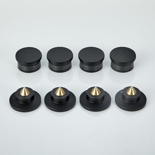 インシュレーター スピーカー 4個 高さ調整可能 スピーカースタンド カーボンファイバー シールド付き 金属製 スパイクスタンド 両面テープ付き オーディオ音質向上 振動防止 黒