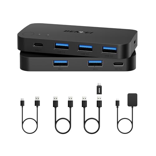 USB3.0 切替器 2PCでUSB-C & Aデバイス共有 5Gbps高速転送 USB 切り替え プリンタ / マウス / キーボード / ハブなどを切替 リモコン＆切替ボタン 切り替え機 2*USBケーブル & リモコン付き スカイグレー