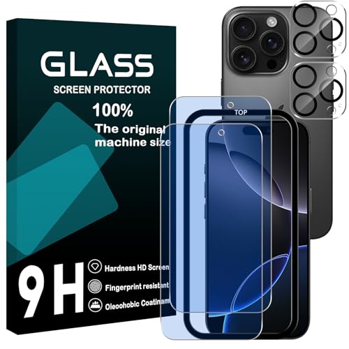 iPhone 16 Pro フイルム ブルーライトカット ガイド枠付き iPhone16 pro ガラスフイルム [2枚] レンズフィルム [2枚] iPhone16プロ 液晶保護フィルム アイフォン16 pro 強化ガラス さらさら iPhone16プロ レンズ保護フィルム ケース 硬度9H 耐衝撃 飛散防止 ...