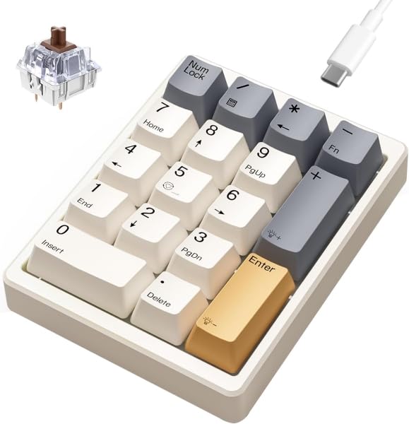 テンキー メカニカル 17キー テンキー [有線 USB Type-C両対応] テンキー Type Cミニキーボード付き Windows PC ノートパソコン 金融レジ係セキュリティ用 (茶軸)