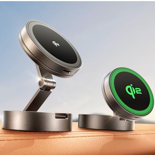 スマホホルダー 車 ワイヤレス充電 マグセーフ クルマ Qi2 充電器 車載 MagSafe 車載 充電器 両面マグネット スマホスタンド 取付簡単 iPhone多機種 Galaxy S25 Ultraと多車種が通勤 出張 旅行最適