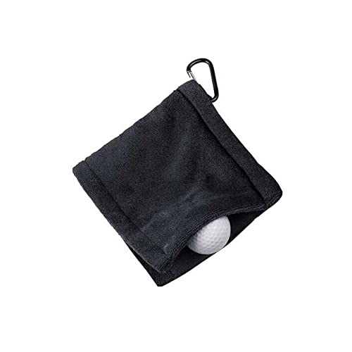 ゴルフ タオル ゴルフボールクリーナー ゴルフ用清潔具 カラビナと 便利 防水 キーホルダーバックル 14*14cm (ブラック) ゴルフボールクリーニングタオル 送料無料