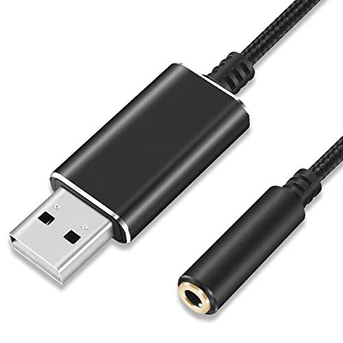 USB 3.5mm メス オーディオ 変換 ケーブル USB外付け サウンドカード ステレオ オーディオアダプター 4極 マイク機能対応 Windows Mac Linux PC パソコン ブラック 長さ20センチ 送料無料