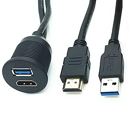 車用 USB3.0 HDMI 変換ケーブル HDMI USB3.0 延長パネル フラッシュマウントケーブル 1M 防水ケーブル ダッシュボードキット