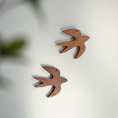 つばめオ ーナメントセット ロープが付属しています おしゃれ 壁掛け 木製 鳥 木製モビール 壁面デコ 北欧 インテリア小物 置物（ブナ+ウォールナット） 2個入り