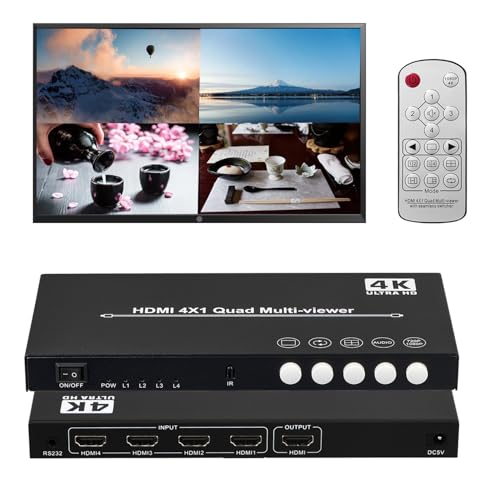 HDMI 画面取りわける器 ４インプット1最終生産物 hdmi画面取りわけるうつり変わり器 4x1 1080P 4K@30サイクル 画面うつり変わり器 hdmi 4画面斉しく見せびらかす シームレスうつり変わりマルチビューワ ヴィデオディスク/競り合い機/Nintendo Switch/ なおなお書き4 Pro/Apple TV/映写機 監督すること用 （IR遠隔操作付き添い人）