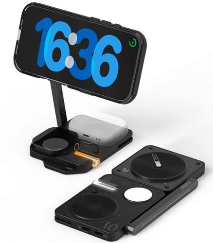 ワイヤレス充電器 MagSafe対応 高速充電 マグネット式 ワイヤレス充電ステーション 高速充電 iPhone 16/15/14シリーズ/AirPods/Apple Watchに対応 折りたたみ式 (USB充電器なし)