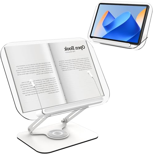 書見台 ブックスタンド 読書台 折りたたみ式 アクリル製 ブックホルダー 360°回転 アルミ合金 角度/高さ無段階調節 安定性抜群 持ち運びやすい 勉強 姿勢改善 料理本/ラップトップ/タブレット/楽譜/レシピ/教科書用 読書台 (アクリル)