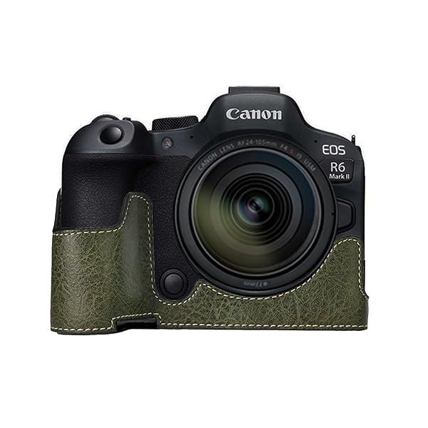 Canon EOS R5/R6/R6 MarkII 収納ケース 保護ケース 軽量 保護 収納 旅行 出張 持ち運び 代替品 互換品 (ケースのみ) カメラハーフケース カメラケース PU レザー EOS R5 R6 MarkII 保護カバー グリーン