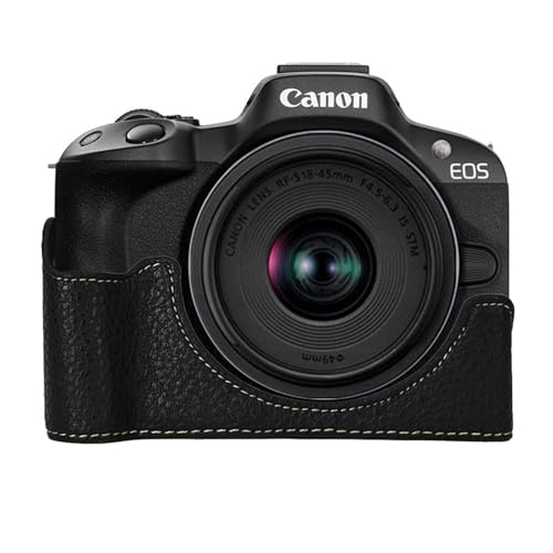 Canon EOS R50 収納ケース 保護ケース 軽量 保護 収納 旅行 出張 持ち運び 代替品 互換品 (ケースのみ) カメラハーフケース カメラケース PU レザー EOS R50 ハンド グリップ 保護カバー ブラック