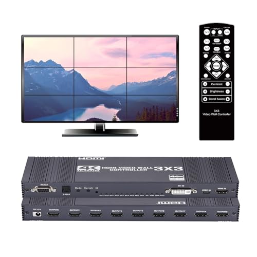 3x3 HDMI ビデオウォールコントローラー 4K@30サイクル 固定ディスク見せびらかす 1920x1080P 60サイクル DVI USB-C RS232 小間絵インプット 9 HDMI 最終生産物 遠隔操作付き添い人 縁消し 90°/180°/270°回転させるうつり変わり 13つの見せびらかす流行り物3x3 1x1 1x2 1x3 1x4 2x2 2x3 2x4 2x1 3x1 4x1 3x2 4x2  ...