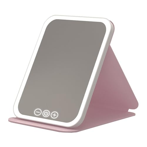 卓上 鏡 LED化粧鏡 折りたたみ式 女優ミラー 3光色切替 明るさ調節可能 USB-C充電式 角度調節 メモリー機能 収納便利 化粧 スキンケア 旅行 自宅用鏡 (ピンク)