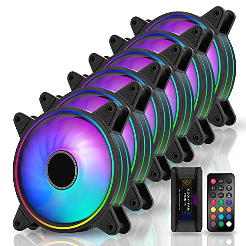 PCケースファン 120mm RGB 5V 3PIN ARGBマザーボード AURA Sync同期 静音 高性能 6PINコネクタ リモコンによる速度制御 ファンハブ X リモート - 6本1セット