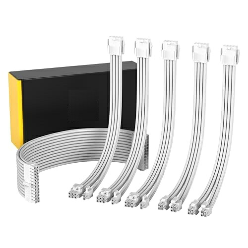 PC電源 延長 スリーブケーブル 18AWG PSU 延長ケーブル カスタム Mod PC電源ケーブル ATX3.0/3.1仕様規格に準拠 されたソフトケーブル 3本の8 (6+2ピン) ピンGPU延長ケーブル 2本の8 (4+4ピン) ピンCPU延長ケーブル 30CM 6本1セット 全白