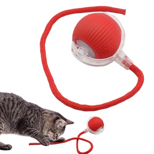 猫 おもちゃ 改良型 自動 猫 ボール 3モード搭載 光る 猫 360°自動回転 3D立体軌道対応 猫用全自動知能ボール 電動おもちゃ 3モード切替&AI衝突防止 USB急速充電式 低絨毯 硬質床専用 猫のおもちゃ (赤)