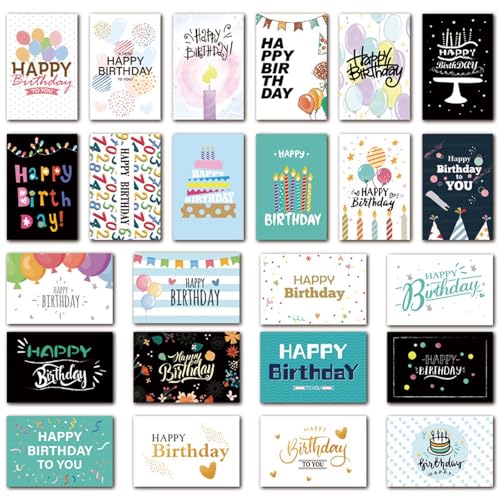 誕生日カード 封筒付き お誕生日おめでとう カード 24枚セット 折り畳みカード 空白カード 封筒とステッカー付き Happy Birthday カード 子供と大人向け 送料無料